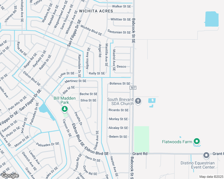 map of restaurants, bars, coffee shops, grocery stores, and more near 2578 Hester Avenue Southeast in Palm Bay