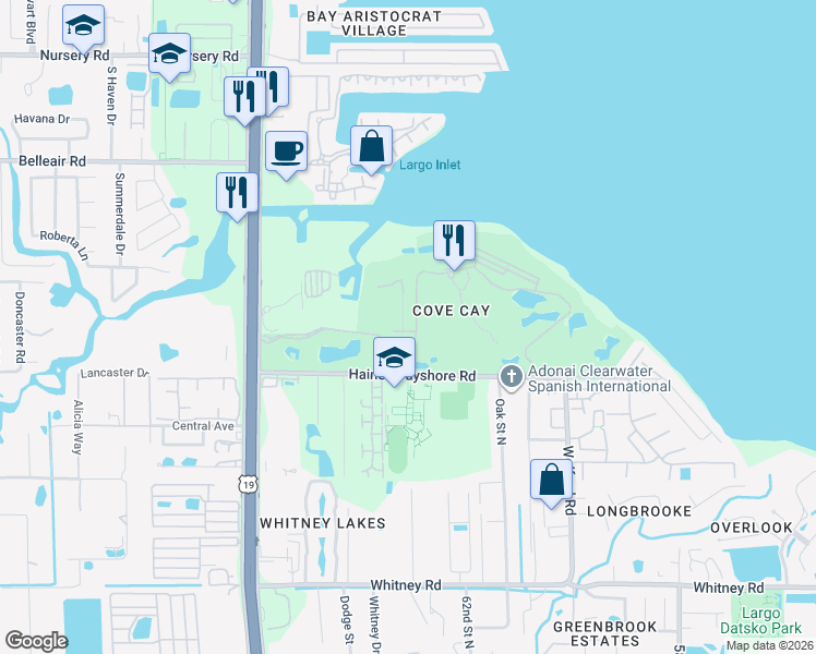 map of restaurants, bars, coffee shops, grocery stores, and more near 2800 Cove Cay Drive in Clearwater
