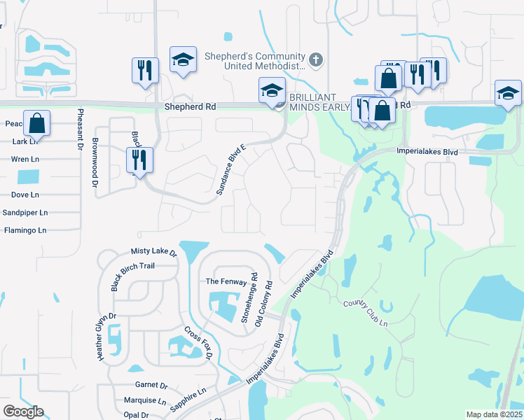 map of restaurants, bars, coffee shops, grocery stores, and more near 4084 Festival Pointe Boulevard in Mulberry