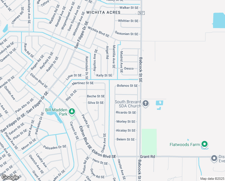 map of restaurants, bars, coffee shops, grocery stores, and more near 2578 Hester Avenue Southeast in Palm Bay