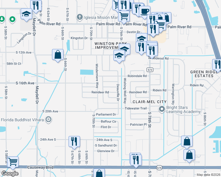 map of restaurants, bars, coffee shops, grocery stores, and more near 7113 Limestone Lane in Tampa