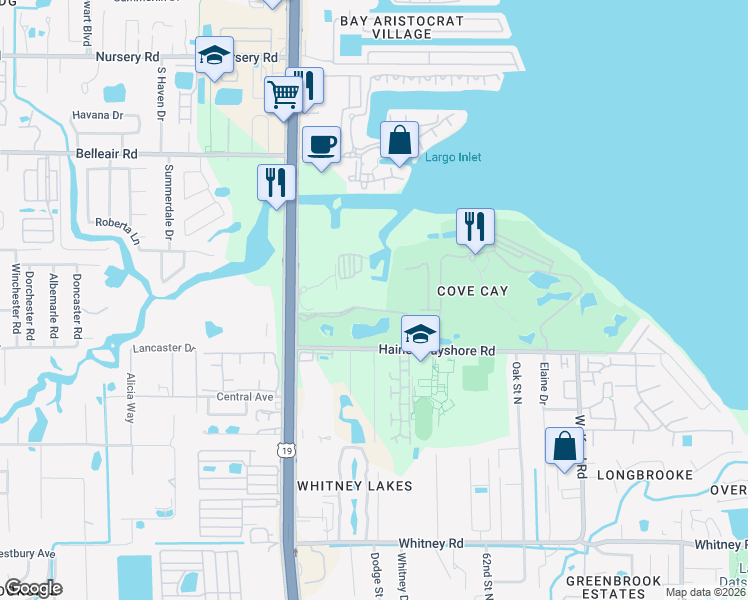 map of restaurants, bars, coffee shops, grocery stores, and more near 900 Cove Cay Drive in Clearwater