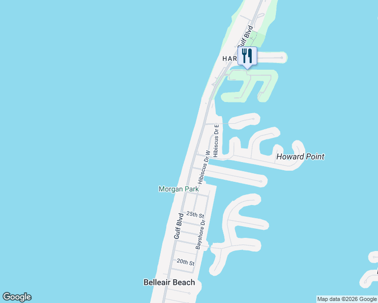 map of restaurants, bars, coffee shops, grocery stores, and more near 3100 Gulf Boulevard in Belleair Beach