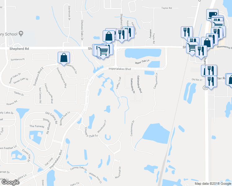map of restaurants, bars, coffee shops, grocery stores, and more near 6100 Topher Trail in Mulberry