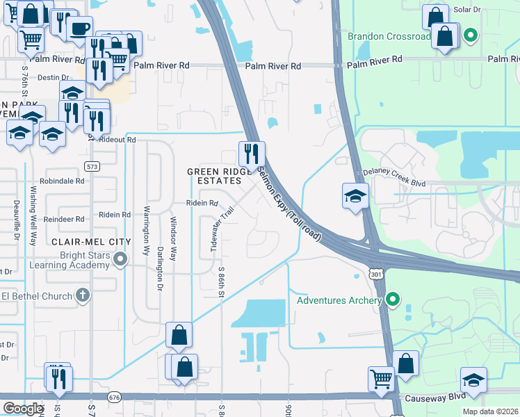 map of restaurants, bars, coffee shops, grocery stores, and more near 1506 Fish Fin Court in Tampa