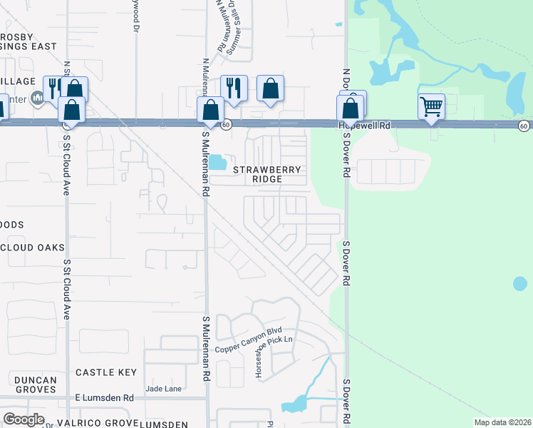 map of restaurants, bars, coffee shops, grocery stores, and more near 415 Boxcar Way in Valrico