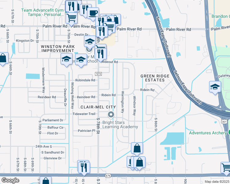 map of restaurants, bars, coffee shops, grocery stores, and more near 1339 Waikiki Way in Tampa