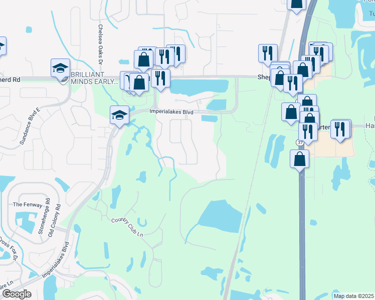 map of restaurants, bars, coffee shops, grocery stores, and more near 349 Oaklanding Drive in Mulberry