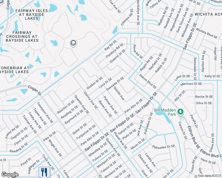 map of restaurants, bars, coffee shops, grocery stores, and more near 1008 Quesada Street Southeast in Palm Bay