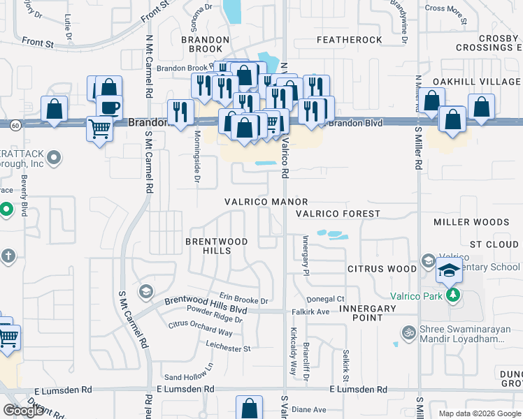map of restaurants, bars, coffee shops, grocery stores, and more near 310 Laxton Lane in Valrico