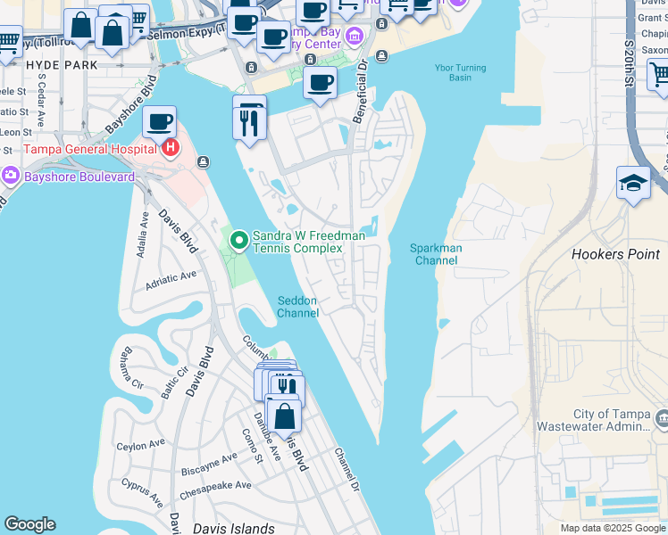 map of restaurants, bars, coffee shops, grocery stores, and more near in Tampa