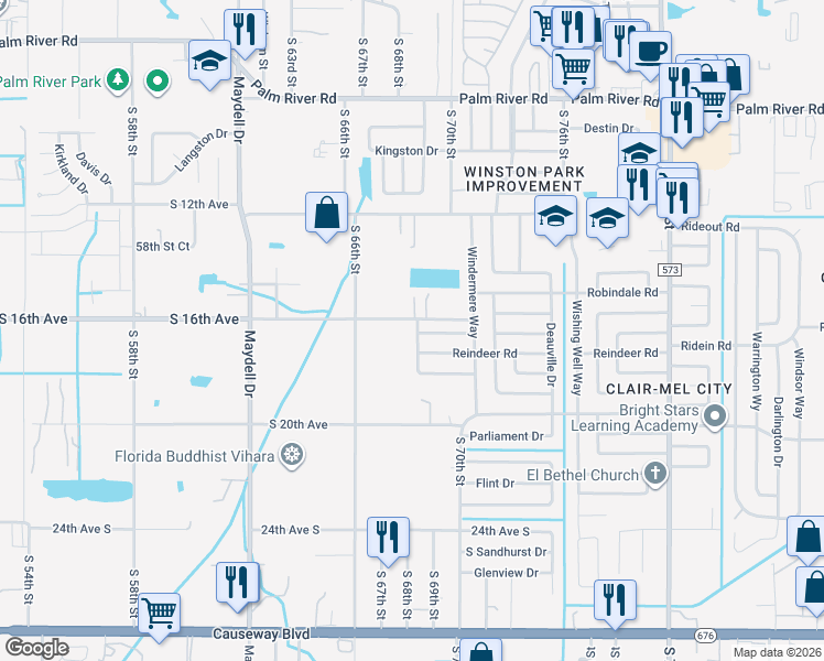 map of restaurants, bars, coffee shops, grocery stores, and more near 1605 Hartley Road in Tampa
