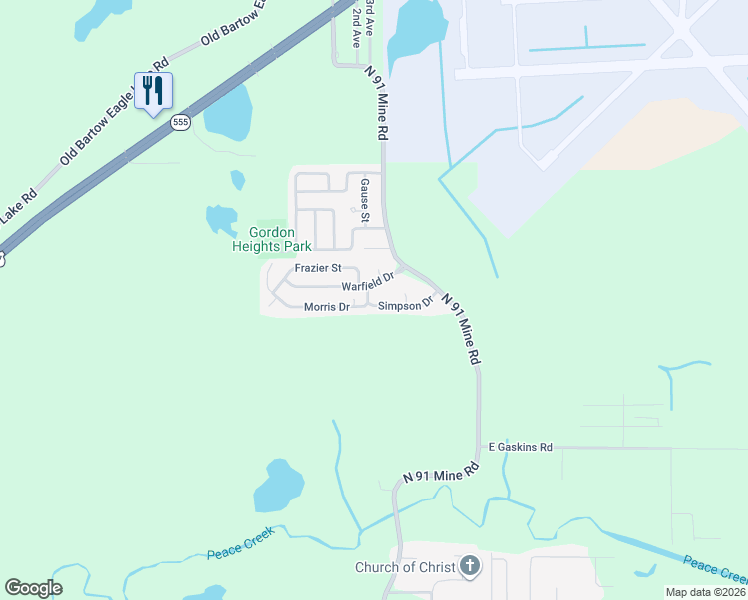 map of restaurants, bars, coffee shops, grocery stores, and more near 2984 Morris Drive in Bartow