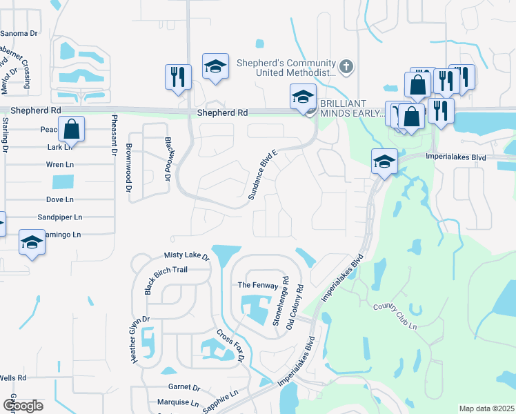 map of restaurants, bars, coffee shops, grocery stores, and more near 4208 Festival Pointe Boulevard in Mulberry