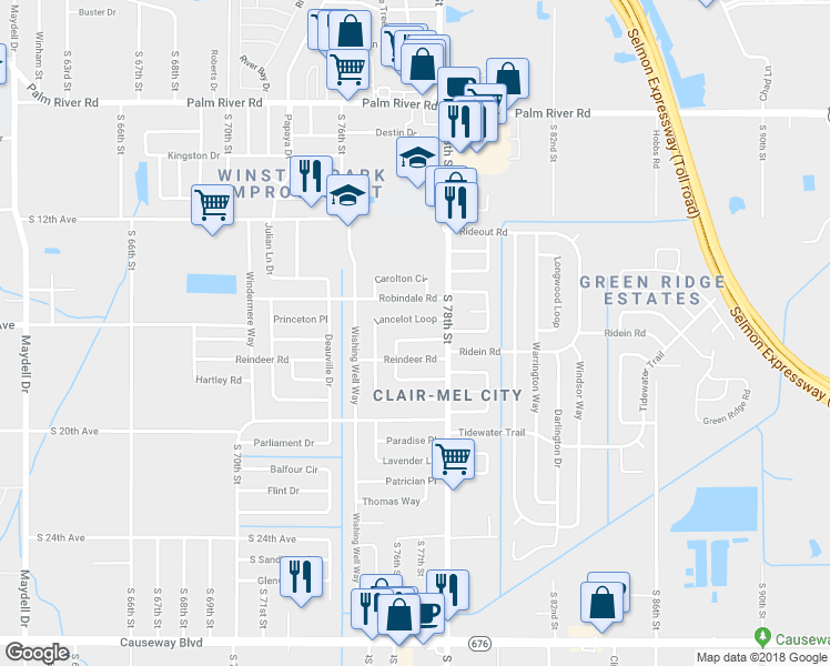 map of restaurants, bars, coffee shops, grocery stores, and more near 1611 Carnegie Circle in Tampa