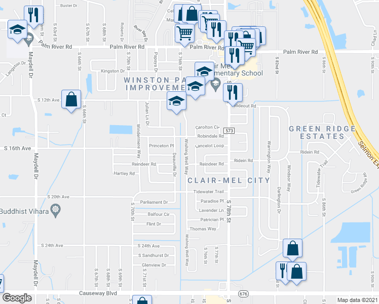 map of restaurants, bars, coffee shops, grocery stores, and more near 1513 Wishing Well Way in Tampa