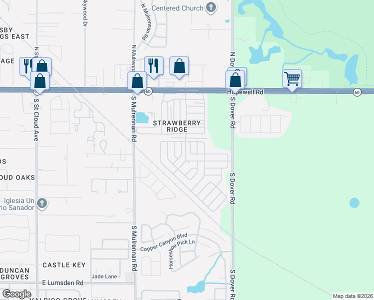 map of restaurants, bars, coffee shops, grocery stores, and more near 415 Boxcar Way in Valrico