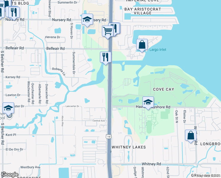 map of restaurants, bars, coffee shops, grocery stores, and more near 17755 US Highway 19 North in Clearwater