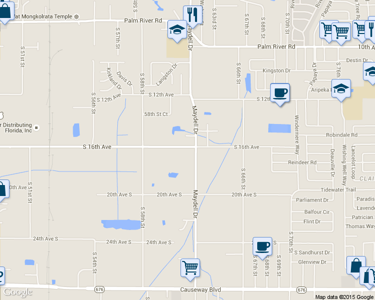 map of restaurants, bars, coffee shops, grocery stores, and more near 6105 South 16th Avenue in Tampa