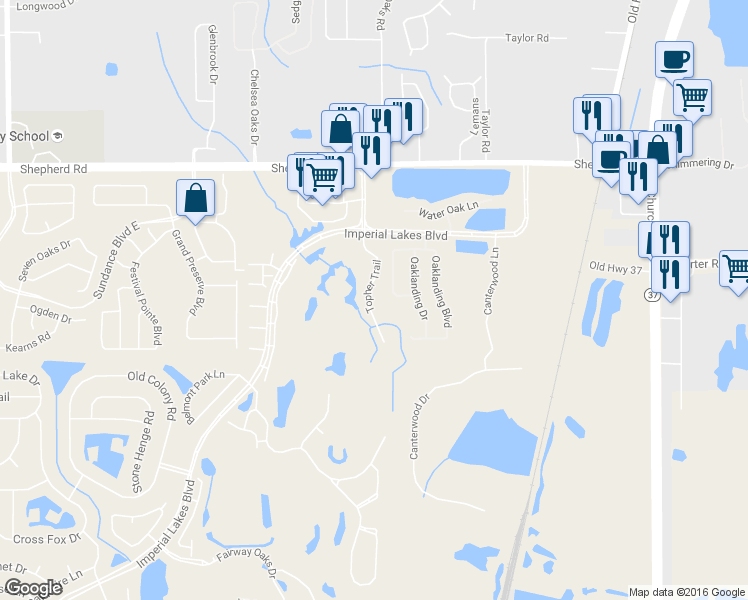 map of restaurants, bars, coffee shops, grocery stores, and more near 6059 Topher Trail in Mulberry
