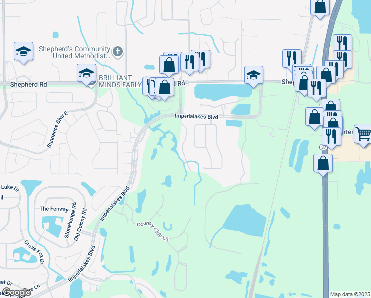 map of restaurants, bars, coffee shops, grocery stores, and more near 252 Oaklanding Lane in Mulberry