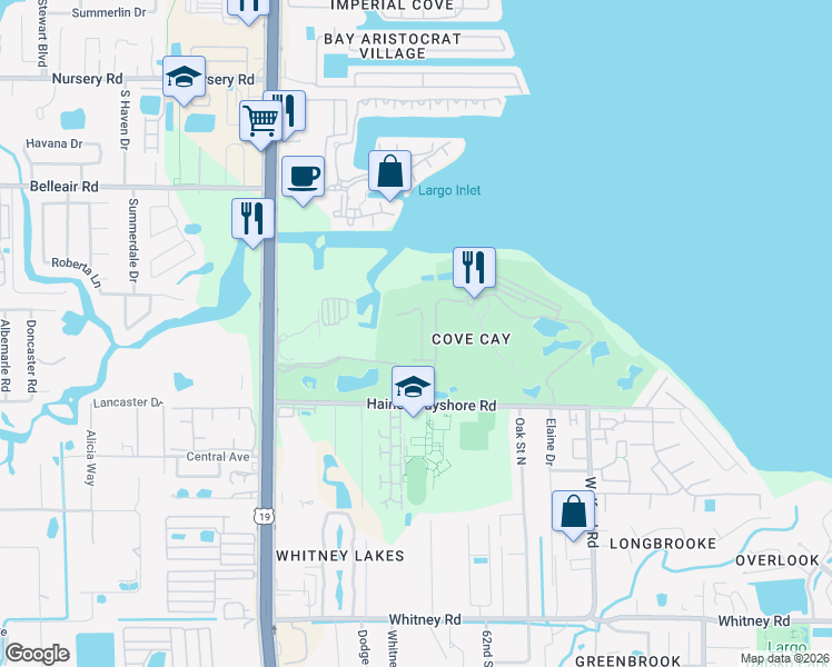 map of restaurants, bars, coffee shops, grocery stores, and more near 2800 Cove Cay Drive in Clearwater
