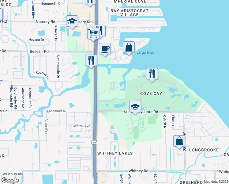 map of restaurants, bars, coffee shops, grocery stores, and more near 1100 Cove Cay Drive in Clearwater