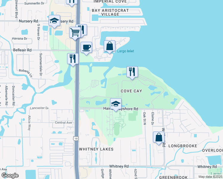 map of restaurants, bars, coffee shops, grocery stores, and more near 3200 Cove Cay Drive in Clearwater