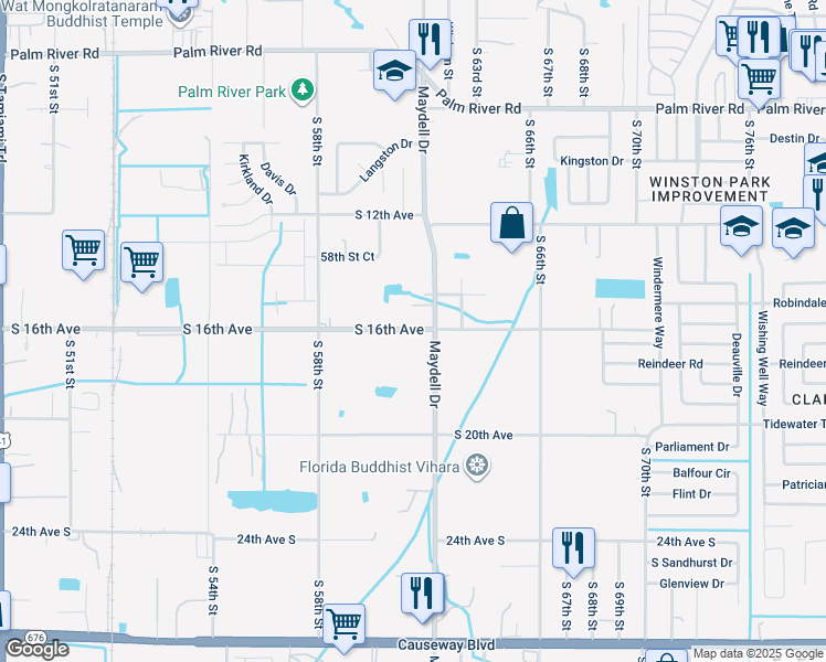 map of restaurants, bars, coffee shops, grocery stores, and more near 6105 South 16th Avenue in Tampa