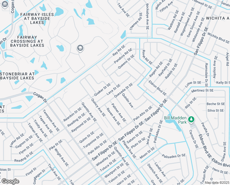 map of restaurants, bars, coffee shops, grocery stores, and more near 1008 Quesada Street Southeast in Palm Bay