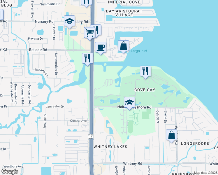 map of restaurants, bars, coffee shops, grocery stores, and more near 1100 Cove Cay Drive in Clearwater