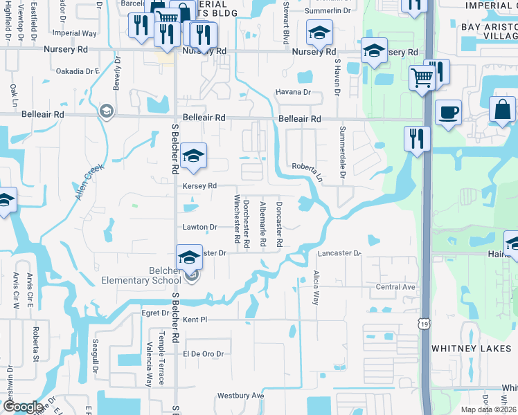 map of restaurants, bars, coffee shops, grocery stores, and more near 1722 Albemarle Road in Clearwater