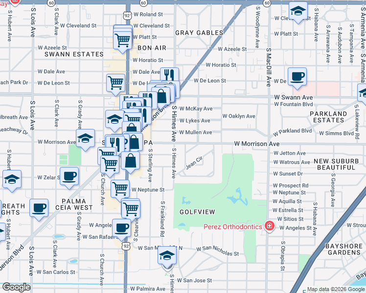 map of restaurants, bars, coffee shops, grocery stores, and more near 910 South Himes Avenue in Tampa