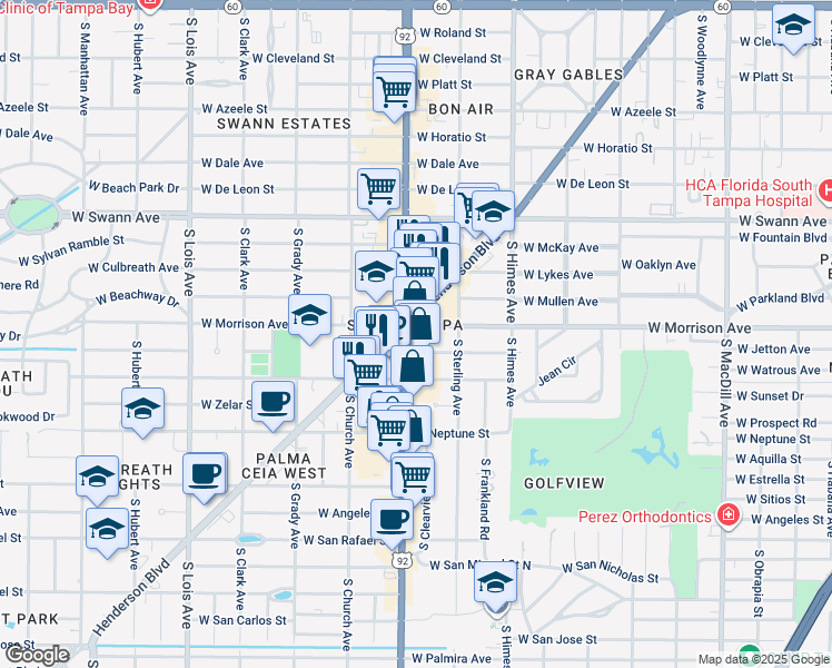 map of restaurants, bars, coffee shops, grocery stores, and more near 1000 South Dale Mabry Highway in Tampa