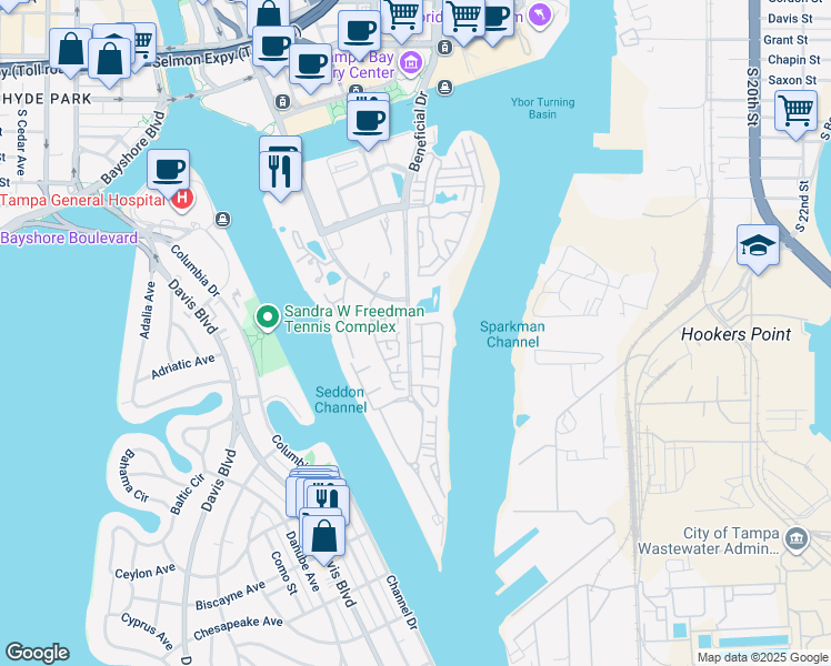 map of restaurants, bars, coffee shops, grocery stores, and more near 1165 Shipwatch Circle in Tampa