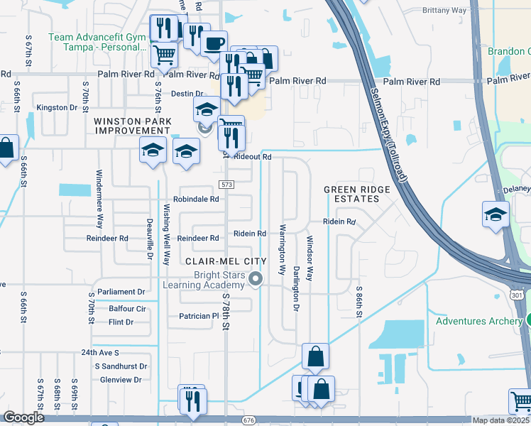 map of restaurants, bars, coffee shops, grocery stores, and more near 1339 Waikiki Way in Tampa