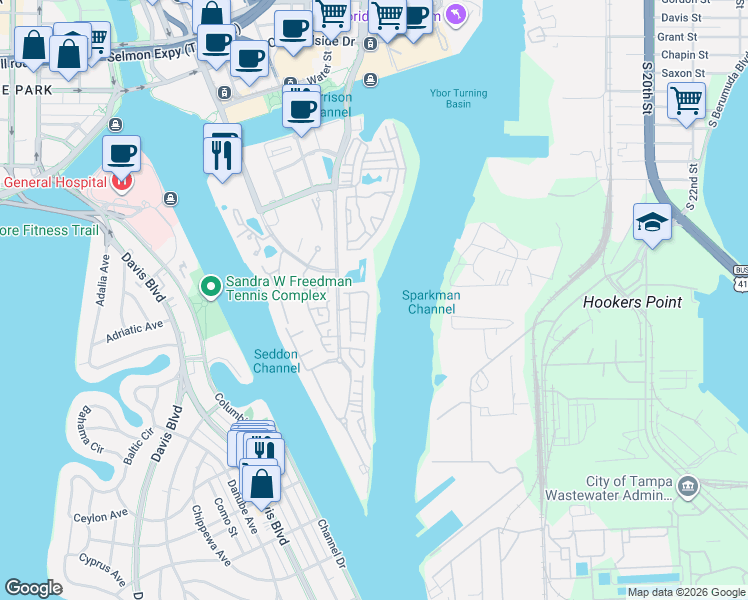 map of restaurants, bars, coffee shops, grocery stores, and more near 1104 Shipwatch Circle in Tampa