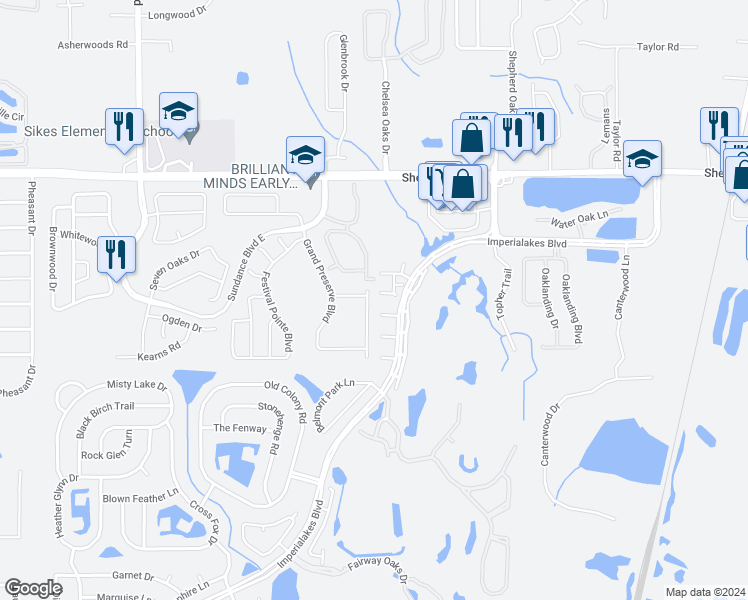 map of restaurants, bars, coffee shops, grocery stores, and more near 4057 Sundance Place Loop in Mulberry