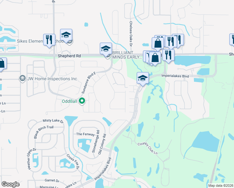 map of restaurants, bars, coffee shops, grocery stores, and more near 3030 Grand Preserve Boulevard in Mulberry