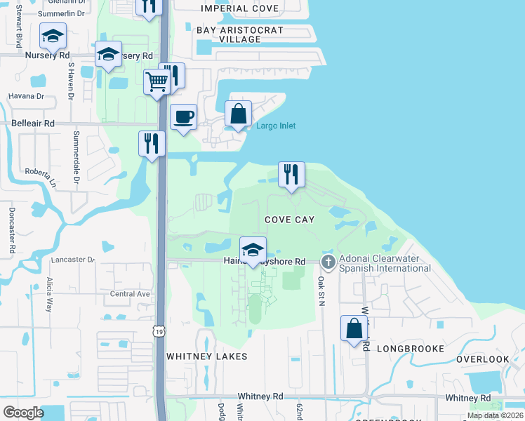 map of restaurants, bars, coffee shops, grocery stores, and more near 2800 Cove Cay Drive in Clearwater