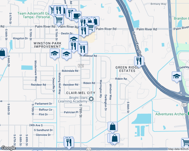 map of restaurants, bars, coffee shops, grocery stores, and more near 1339 Waikiki Way in Tampa