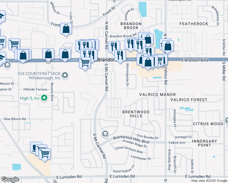 map of restaurants, bars, coffee shops, grocery stores, and more near 226 Third Street in Valrico