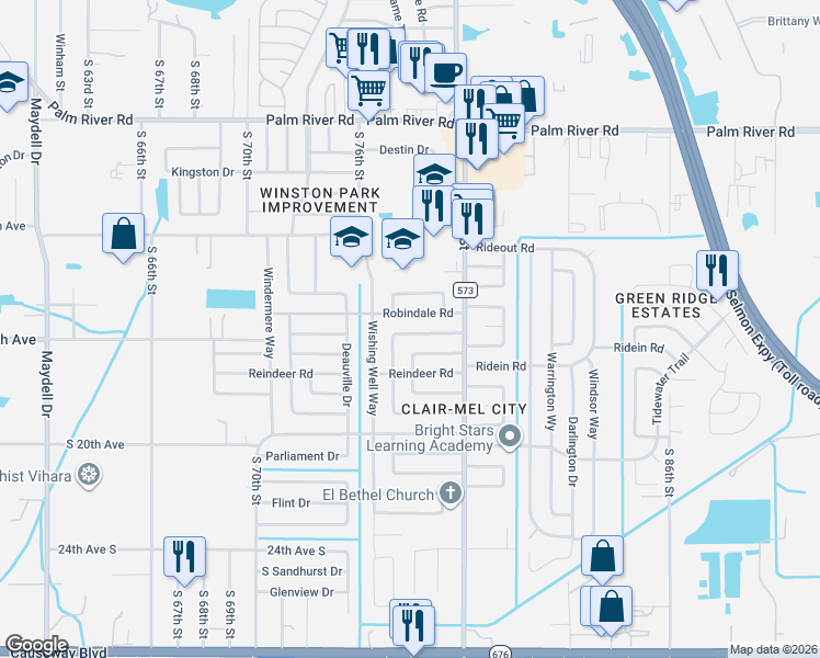 map of restaurants, bars, coffee shops, grocery stores, and more near 7504 Robindale Road in Tampa