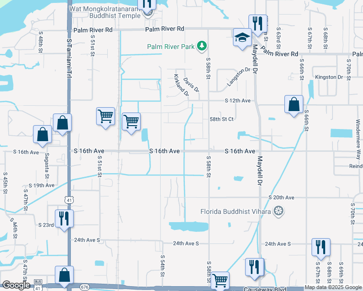 map of restaurants, bars, coffee shops, grocery stores, and more near 5548 South 16th Avenue in Tampa