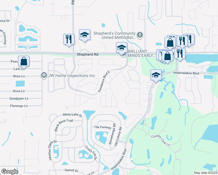 map of restaurants, bars, coffee shops, grocery stores, and more near 4330 Sun Center Road in Mulberry