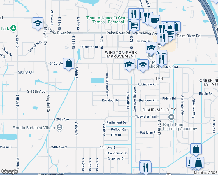map of restaurants, bars, coffee shops, grocery stores, and more near 1504 Windermere Way in Tampa