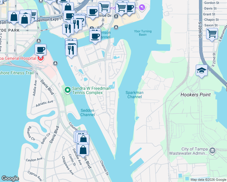map of restaurants, bars, coffee shops, grocery stores, and more near 1002 South Beneficial Drive in Tampa