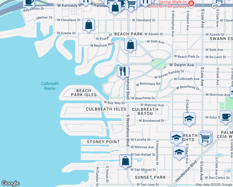 map of restaurants, bars, coffee shops, grocery stores, and more near 812 Grove Park Avenue in Tampa