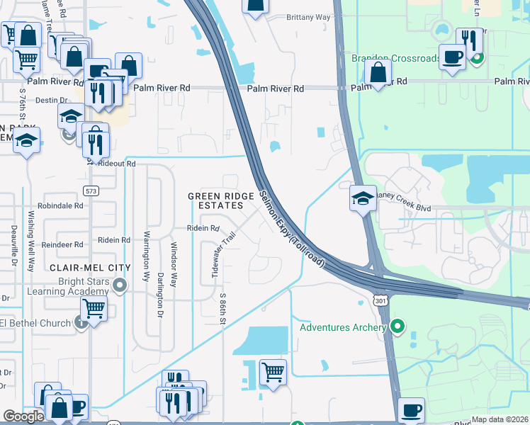 map of restaurants, bars, coffee shops, grocery stores, and more near 8704 Fish Lake Road in Tampa