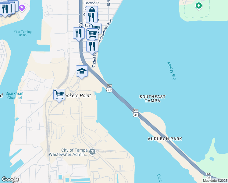 map of restaurants, bars, coffee shops, grocery stores, and more near U.S. 41 Business in Tampa